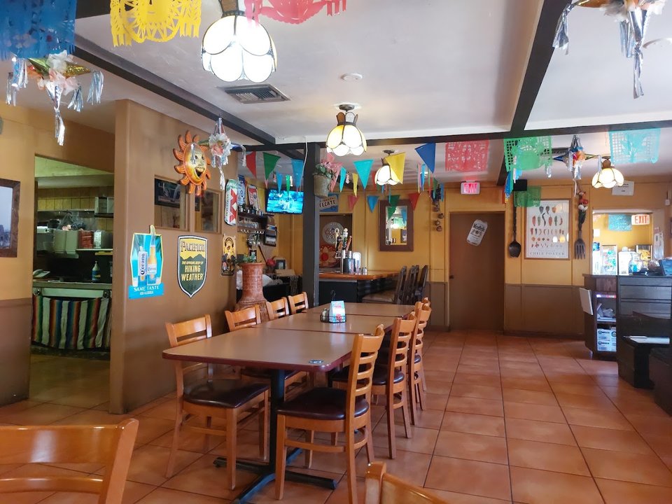 Mexican restaurant dining room with casual seating.